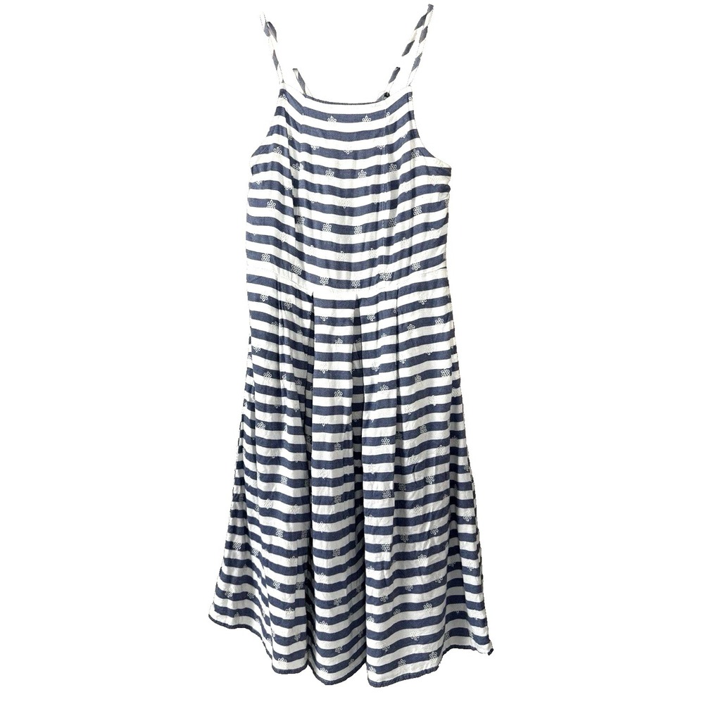 VTG Y2K Dress Medium Striped Fit & Flare Pockets Smocked Nautical Coastal Preppy